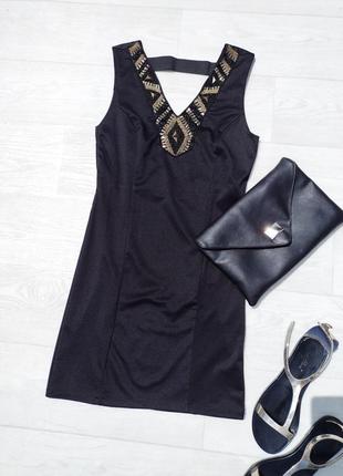 Чёрное элегантное плотное с украшением платье zebra италия1 фото