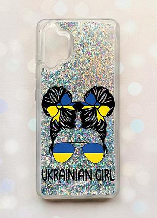 Чехол с плавающими блестками на samsung galaxy a32 серебряный украинская девушка (принт 113)
