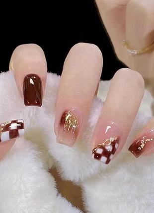 Накладные ногти с клеем r628 бордовый 24 шт (a9868)