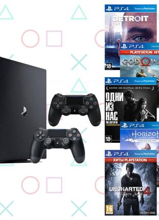 Ігрова приставка playstation 4 pro 1tb (бу) + додатковий геймпад + 5 ігор