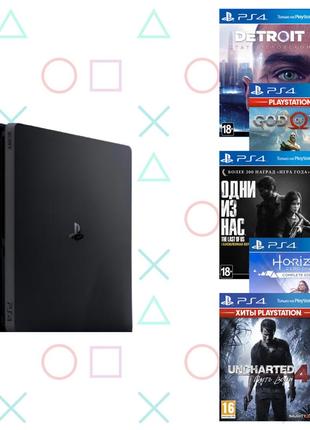Ігрова приставка Sony playstation 4 slim 500gb + dualshock 4 version (бу) + 5 ігор