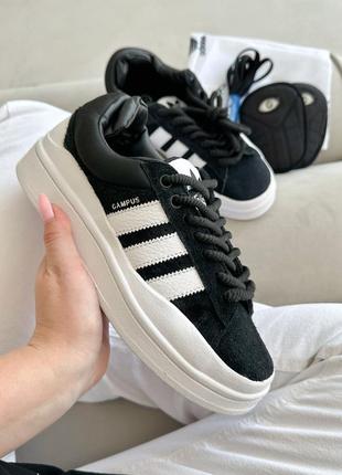 Стильні жіночі кросівки adidas campus x bad bunny black white чорно-білі