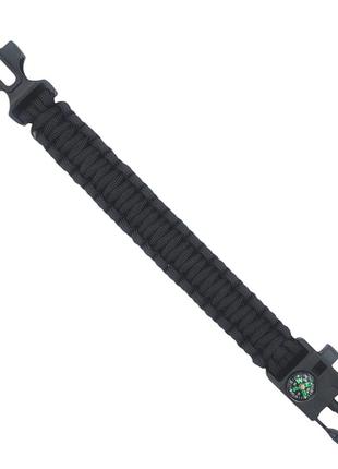 Тактический паракордовый браслет 4 в 1 (паракорд с искровысекателем, компасом, свистком), черный