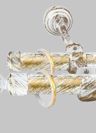 Карниз для штор дворядний металевий 25 мм, кристал куля, біле золото