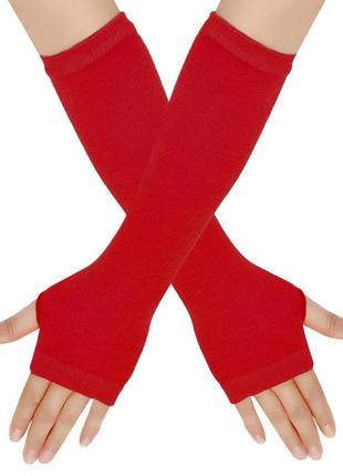 Митенки короткие однотонные красные one size