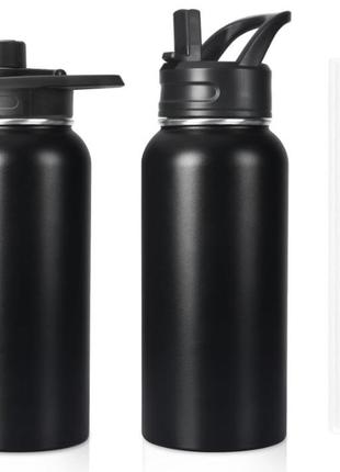 Спортивная бутылка термос 1000 мл двойные стенки вакум крышка трубочка 2 шт.