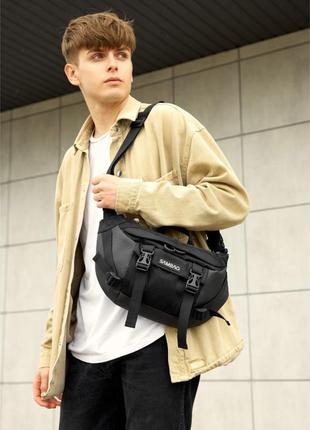 Велика чоловіча поясна сумка бананка для планшета sambag dynamicdart чорна тканева