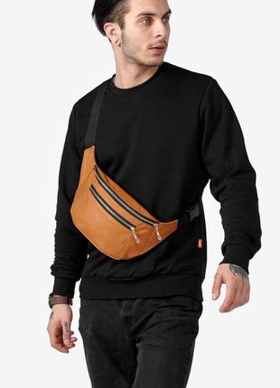 Кожаная мужская сумка на пояс бананка sambag tirso max рыжая