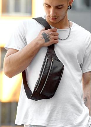 Чоловіча сумка на пояс бананка шкіряна sambag tirso bts чорний