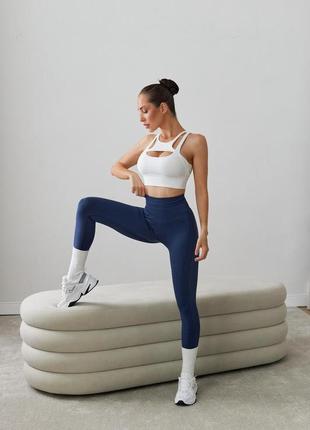 Спортивні жіночі безшовні легінси / лосини  / лосіни hot (темно-синій) для фітнесу, спорту, йоги, бігу з подвійним пуш-ап, v-пояс