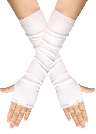 Мітенки з рюшами в рубчик білі 6473