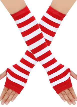 Митенки полосатые красно-белые one size