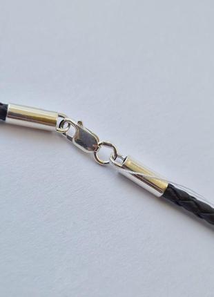 Шнурок на шею кож зам плетёный 50 см толщина 3 мм серебро 925 пробы 1420 1.50г