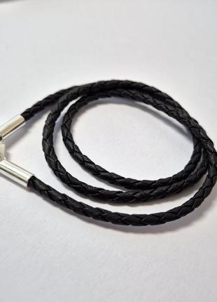 Шнурок на шею кож зам плетёный 50 см толщина 3 мм серебро 925 пробы 1420 1.50г