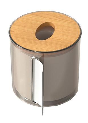 Настольная коробка-органайзер lesko 3565 gray для салфеток круглый пластковый 13*13 см 7шт