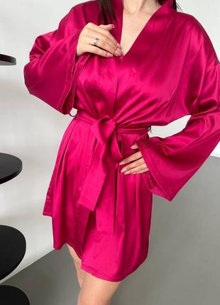 Улюблений шовковий домашній комплект трійка😍 костюм піжама халат + топ + шорти6 фото