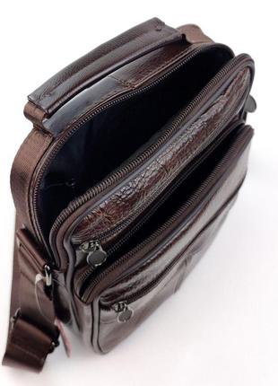 Кожаная сумка мужская с ручкой для носки в руке jz an-902-1 18x23x7-8 коричневый4 фото