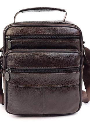 Кожаная сумка мужская с ручкой для носки в руке jz an-902-1 18x23x7-8 коричневый9 фото