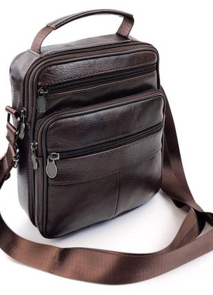 Шкіряна сумка чоловіча з ручкою для носіння в руці jz an-902-1 18x23x7-8 коричневий6 фото