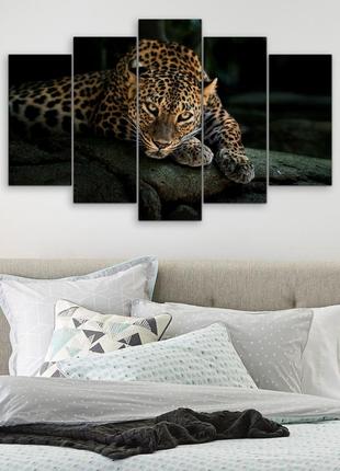 Модульная картина декор карпаты на стену большая в гостиную / спальню для интерьера леопард 80x125 см mk502443 фото