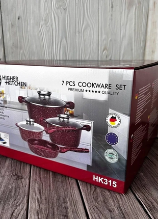 Набор кастрюль и сковорода hk-315 кофе с гранитным антипригарным покрытием higher kitchen 7 предмето9 фото