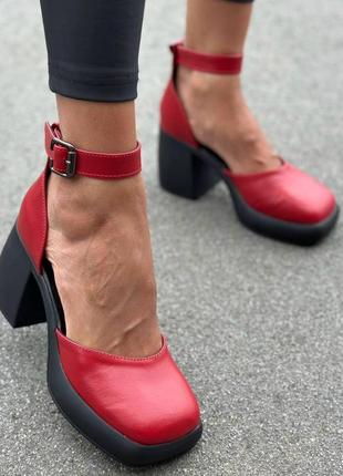 Женские туфли на каблуке с пряжкой  материал натуральная кожа цвет красный размер 38 (24,5 см) (56604)