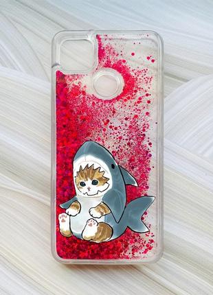 Чохол з плаваючими блискітками на xiaomi redmi 9c / 10a рожевий кошеня (принт 120)