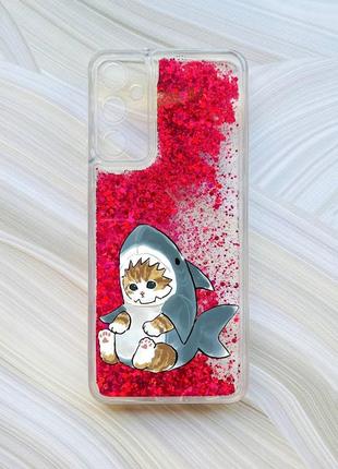 Чехол с плавающими блестками на samsung a15 (a155) / m15 розовый котёнок (принт 120)