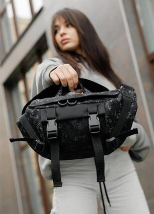 Велика жіноча поясна сумка бананка sambag dynamicdart чорний принт10 фото