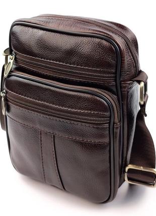 Компактная кожаная сумка мужская jz an-205 16,5x21x7-8 коричневый4 фото