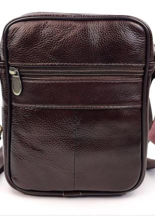 Компактная кожаная сумка мужская jz an-205 16,5x21x7-8 коричневый2 фото