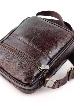 Компактная кожаная сумка мужская jz an-205 16,5x21x7-8 коричневый8 фото