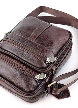 Компактная кожаная сумка мужская jz an-205 16,5x21x7-8 коричневый6 фото
