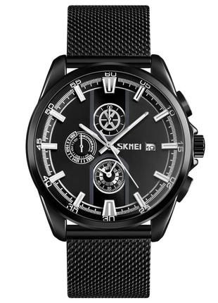 Мужские наручные часы skmei 9181 черные металлические2 фото