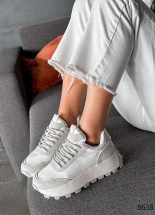 Кросівки жіночі unik білі + сірий, натуральна шкіра 8638