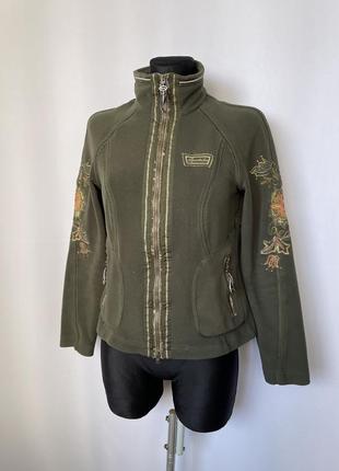 Sportalm винтаж флиска хаки с вышивкой лыжная кофта флис