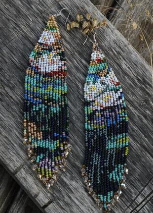 Длинные серьги по мотивам картины клода моное «водные лилии»