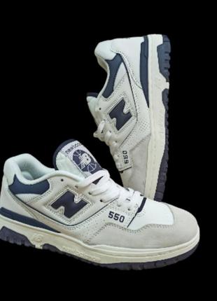 New balance 550 кросівки чоловічі шкіряні білі з синім логотипом