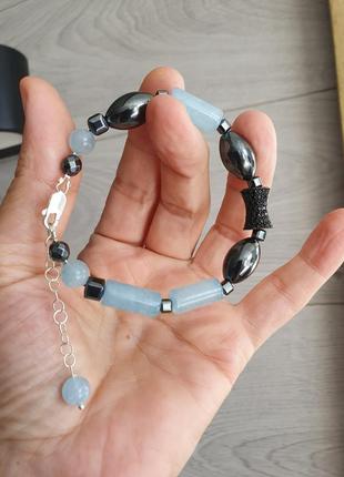Браслет 'аквамарин і гематит'