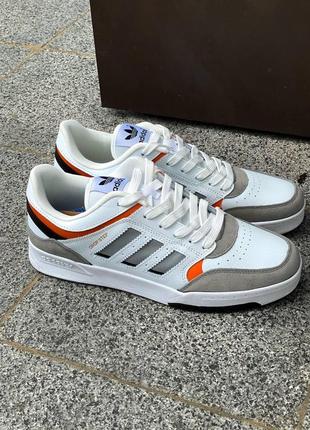 Кросівки чоловічі шкіряні білі з оранжевими полосами, adidas drop step (41-46 розмір)