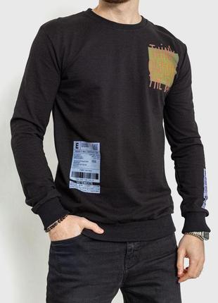 Світшот чоловічий із принтом, колір чорний, 208r0240