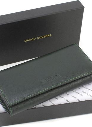 Женский кошелек на магнитах кожаный под много купюр 18,5х9 marco coverna ma501-1-green(17991) зелёный