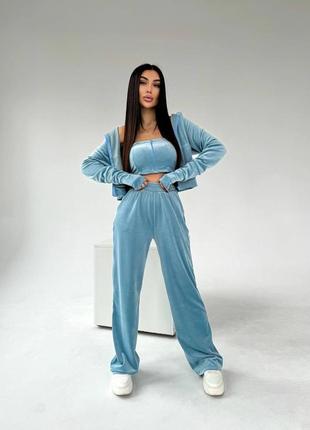 Жіночий велюровий костюм трійка з топом