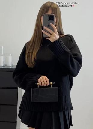 Черный свитер с горлом под горло с горловиной zara / чернний свитер