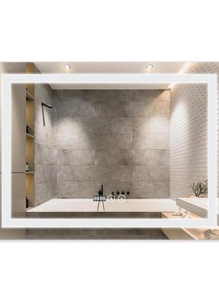 Зеркало qtap mideya (dc-f904) 800х600 с led-подсветкой touch, с антизапотеванием, с часами, диммером, рег.