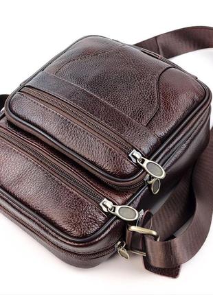 Компактная кожаная сумка мужская jz an-206 16,5x21x7-8 коричневый7 фото