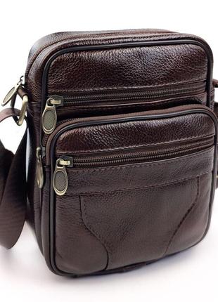 Компактная кожаная сумка мужская jz an-206 16,5x21x7-8 коричневый1 фото