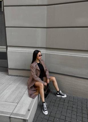 Кожаный тренчкот плащ тренч с карманами