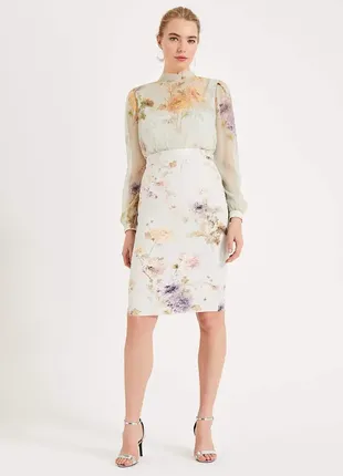 Ніжне елегантне комбіноване квіткове плаття – футляр міді/сукня – олівець в квіти4 фото