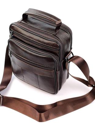 Мужская сумка кожаная на два отдела с ручкой 18х23 jz-20450-so коричневая5 фото